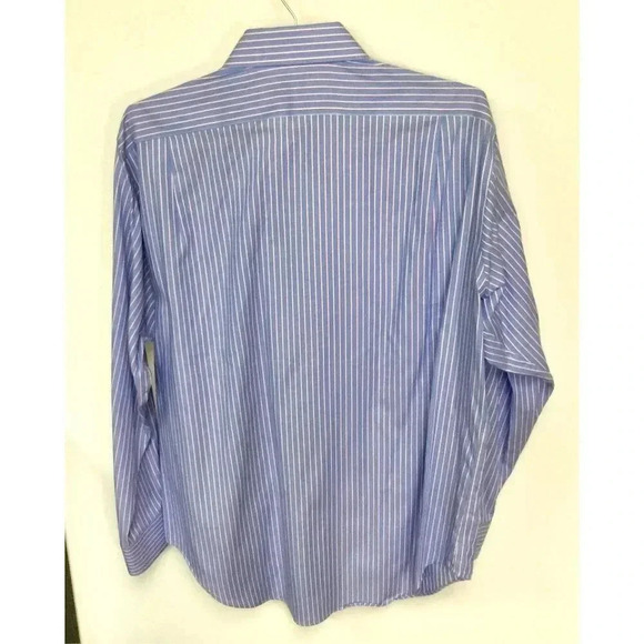 Lauren Ralph Lauren Mens Blue White Striped Non-Iron Button Down Shir Size 16.5 - Picture 2 of 9